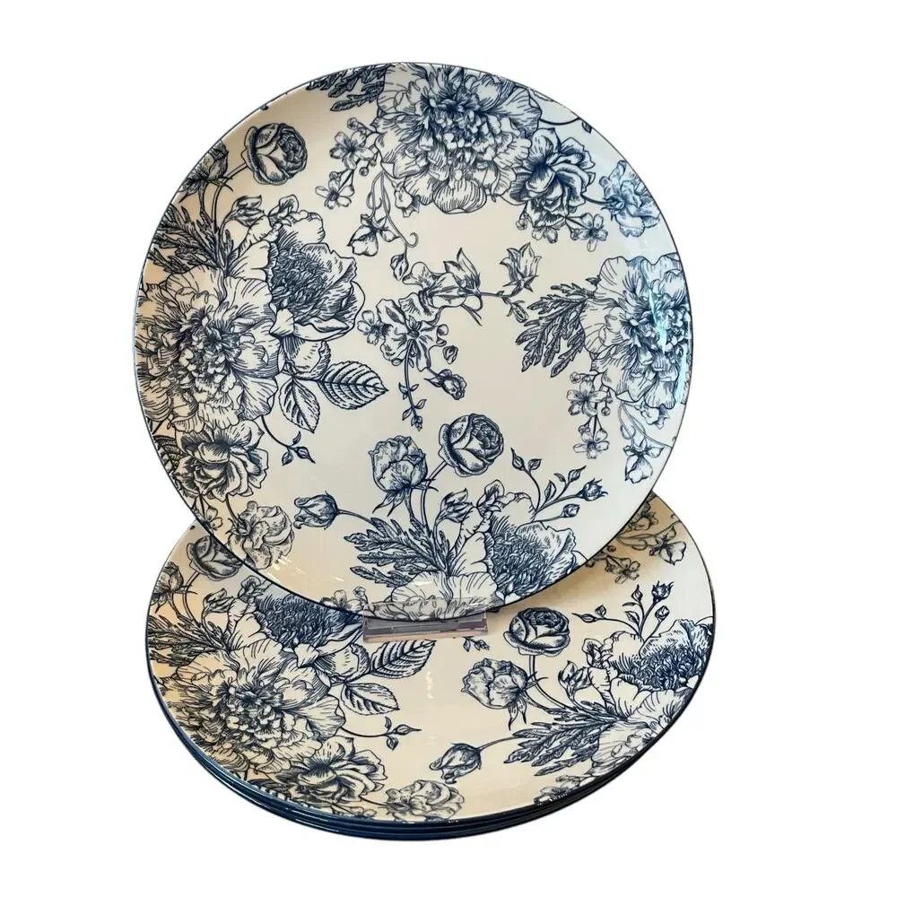 4pc Godinger English Garden Porcelain Salad Plates 7.5in Blue & White Floral